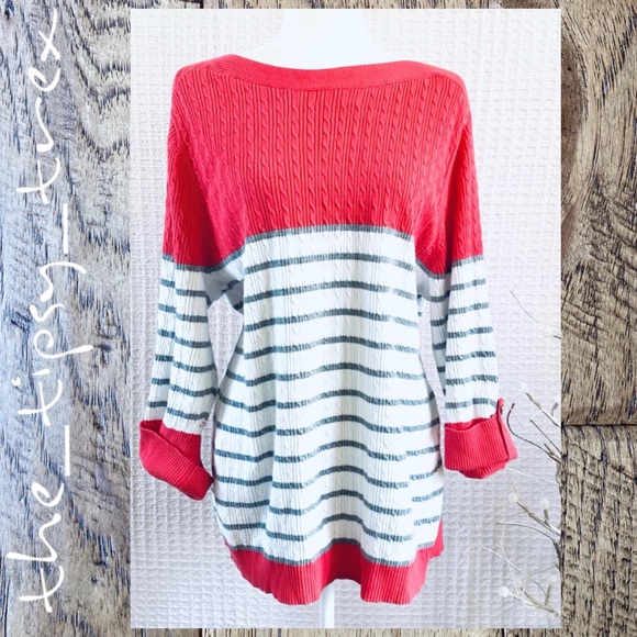 Karen Scott Sweaters - BOGO Karen Scott Striped Cable Knit Sweater 3X